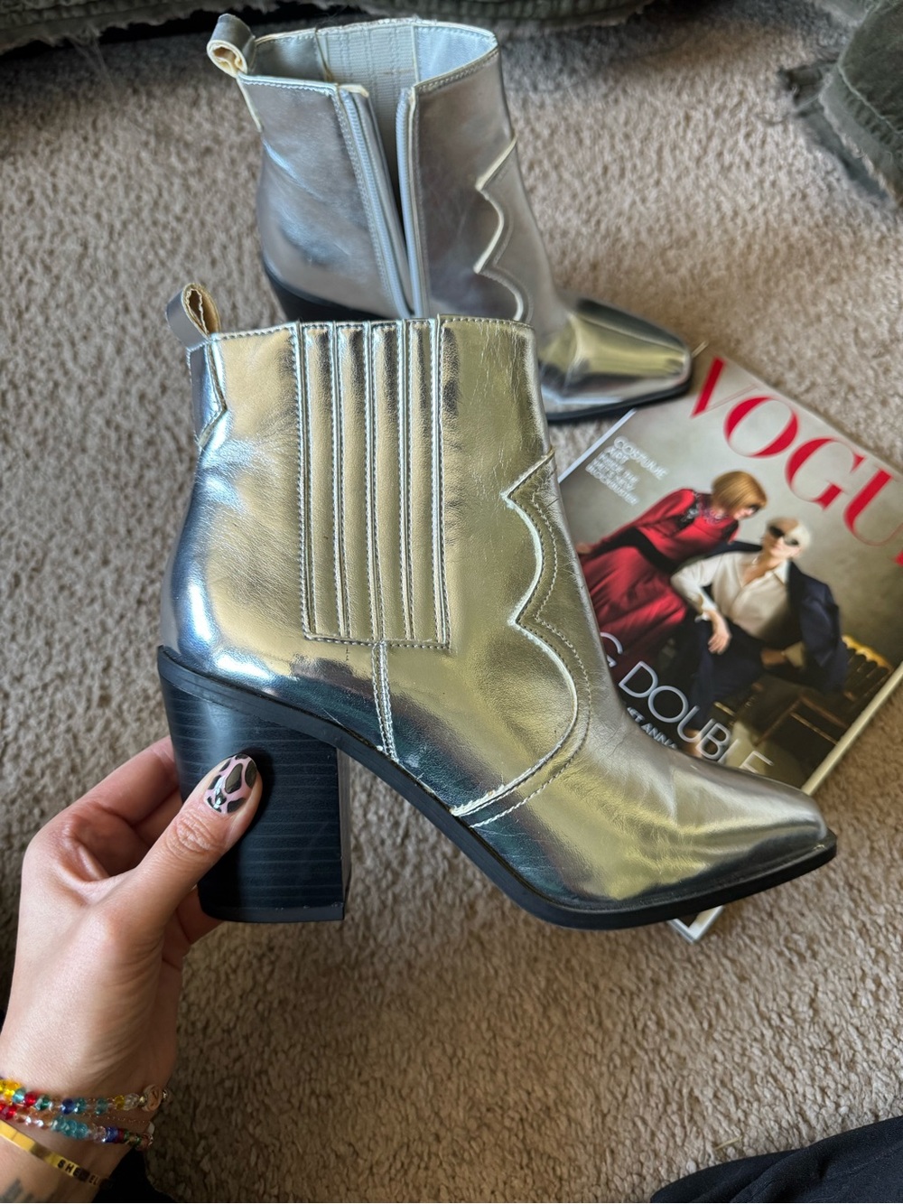 Silver Metallic Women's Block Heel Ankle Boots